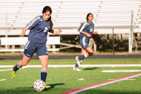 Rhea Nandra moves the ball down the field. The Jefferson JV girls soccer team won against Lee High School on April 18.