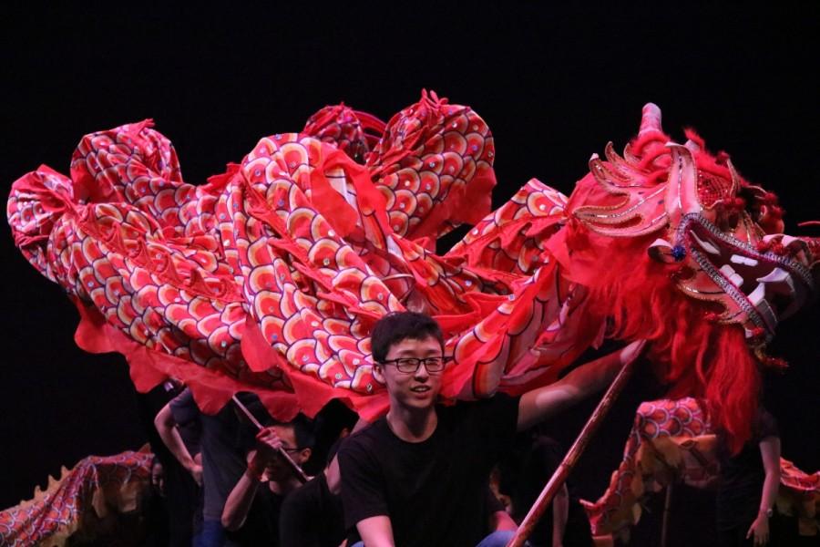 Asian Awareness wowed the audience with a magnificent traditional dragon dance, with junior Andrew Wang at the head of the red dragon.