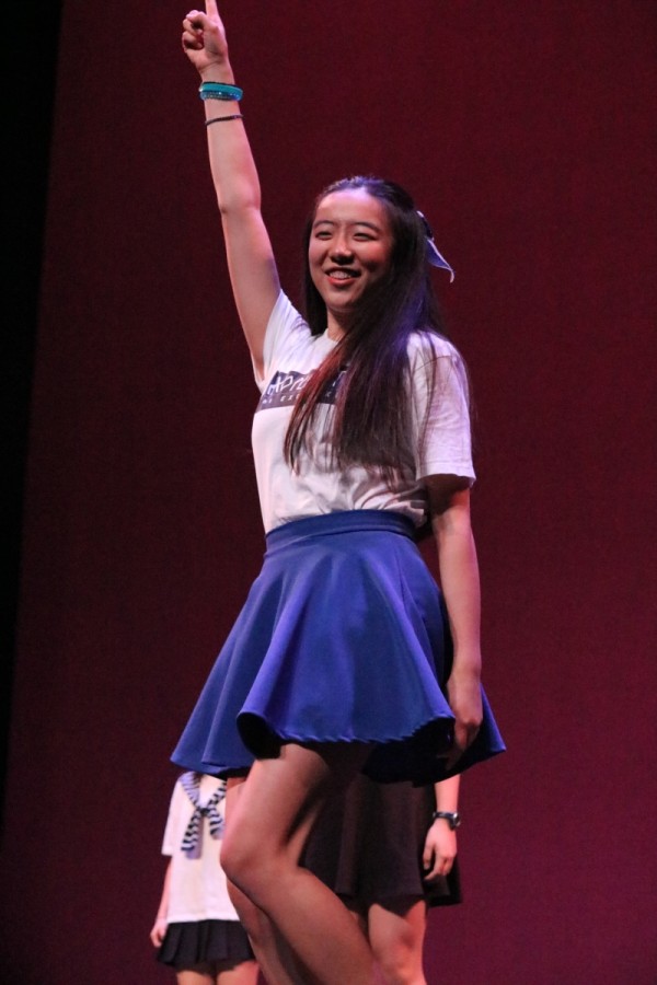 Senior Christine Li prepares to 'turn it up' during Korean Culture Club's dance.