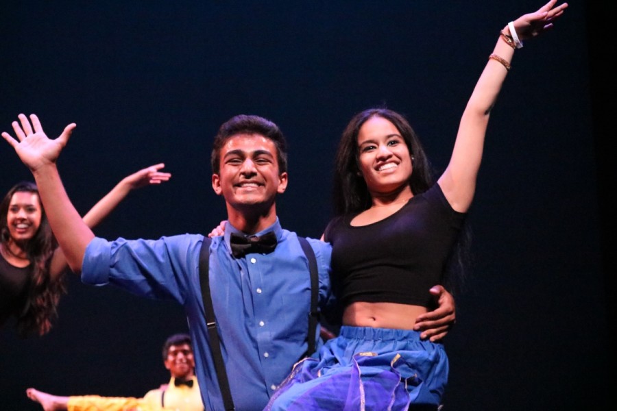 As part of the yearly show-stopper, junior Sishaar Rao and senior Bhavana Channavajjala dance along with the rest of the performers in Namaste Couples.