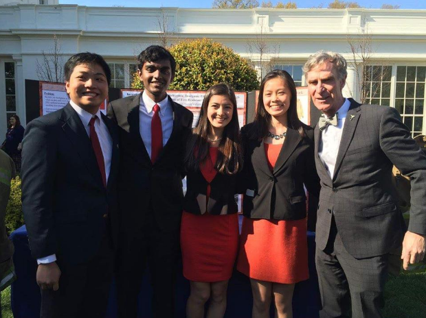 Senior Matthew Sun, Varun Vallabhaneni, Savannah Cofer, and senior Valerie Chen meet Bill Nye at the White House Science fair where the idea of a child science advisor was discussed.

Photo courtesy of Haruna Cofer