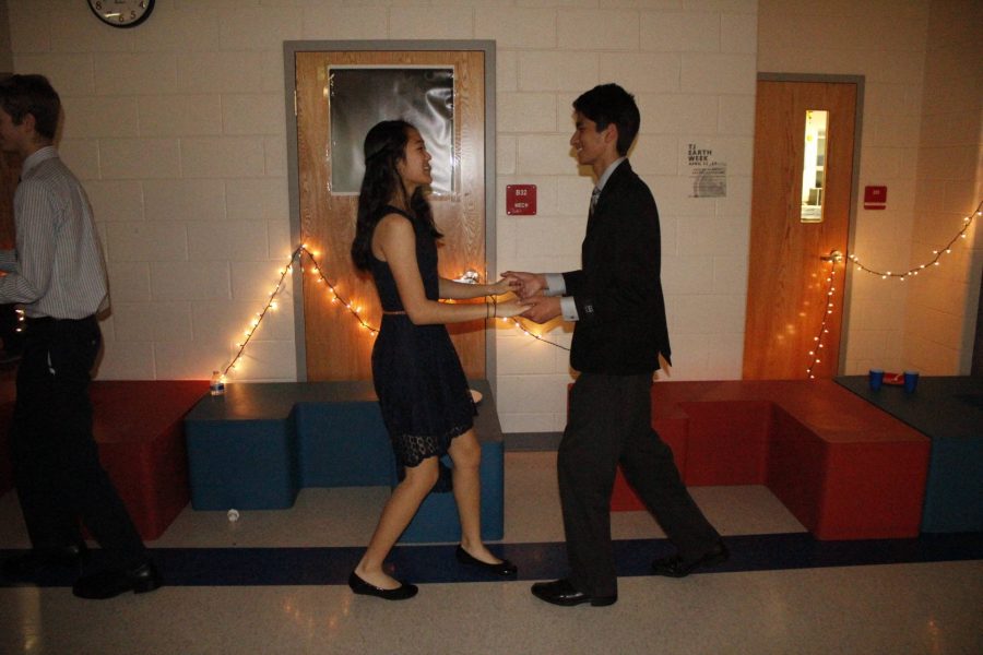 Sophomores Neel Shah and Hannah Han dance together during the free dance period.