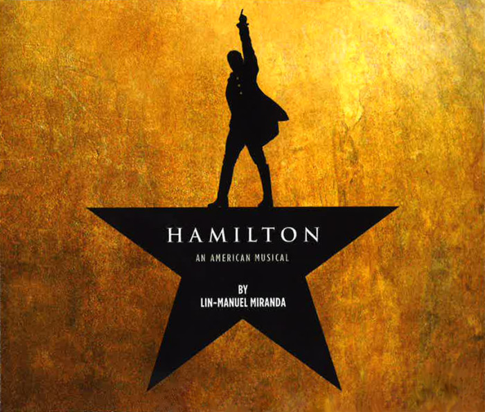 Poster for the Tony Award-Nominated musical Hamilton.  The musical was written by Lin-Manuel Miranda, who also stars as the title character.