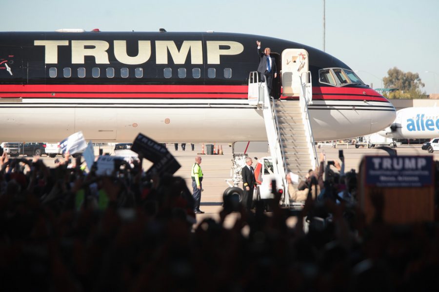 Donald+Trump+gets+off+his+plane+to+speak+at+a+rally.++Family+and+friends+of+Jefferson+students+have+mixed+opinions+on+Donald+Trump+and+a+Trump+presidency+could+affect+the+U.S.+and+the+world.
