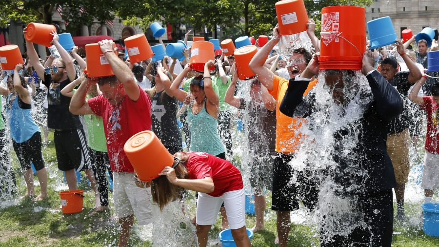 The ALS Ice Bucket Challenge encouraged participants to pour ice water onto their heads or donate to the ALS Association.  The association received 1.35 million dollars in donations in the same two-week time period during which they raised 22000 dollars the year before as a result of the challenge.