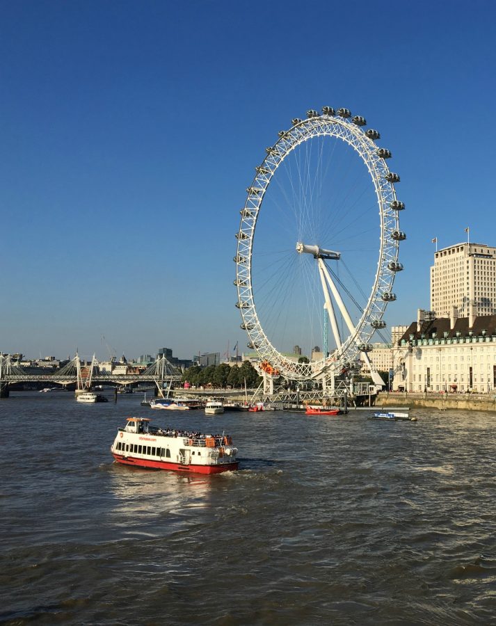 The London Eye overlooks the Thames River. Less than ten years ago, this was the tallest ferris wheel in the world. 
