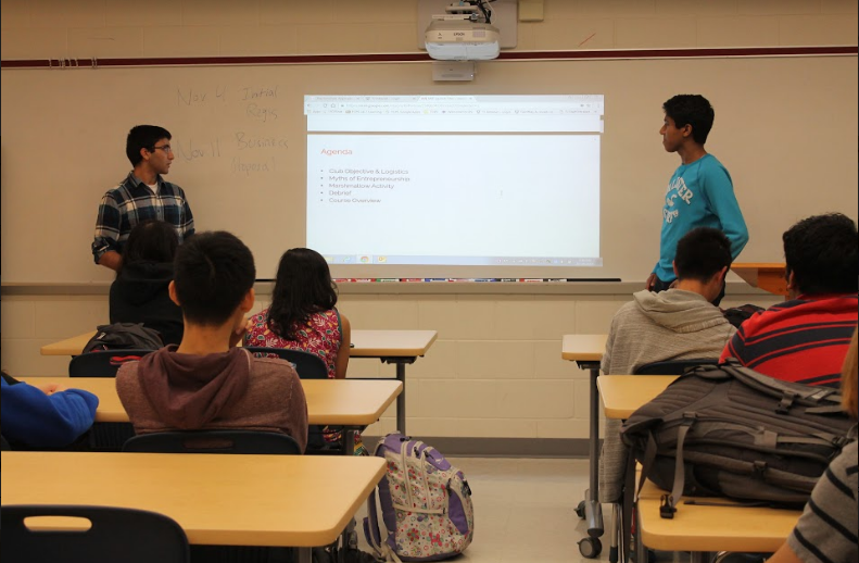 Club secretary Sachin Jain and president Sidharth Rampally introduce their club, MIT Launch. The club had its first meeting on Oct. 28 in the Optics Lab. 