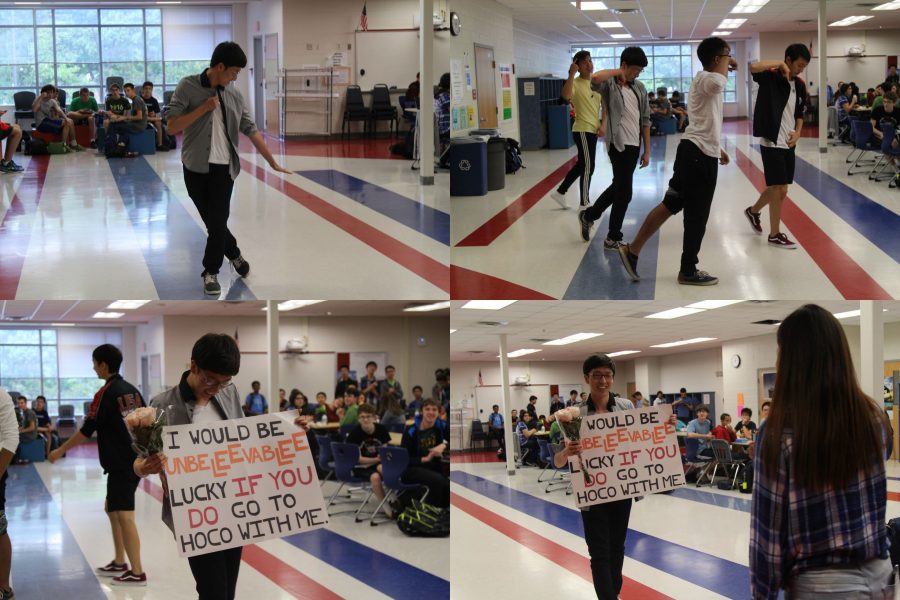 Senior Andrew Wang asks senior Rachel Lee to homecoming “with a K-Pop dance to the tune of “If You Do” by 니가 하면.