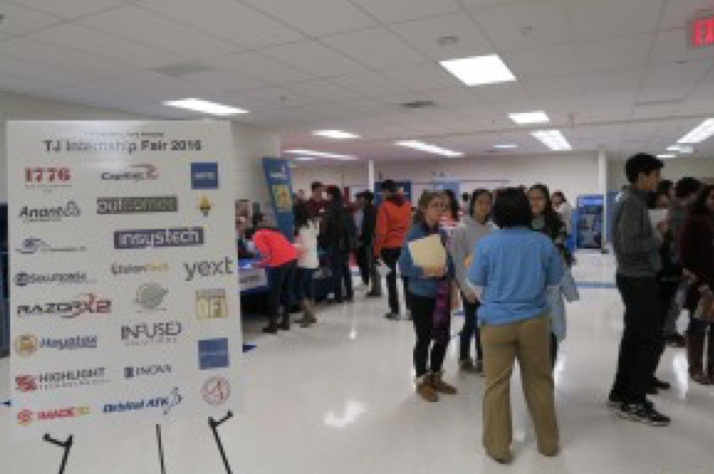 Jefferson students  participate in Jefferson’s internship fair for students interested in summer internships.
Photo Courtesy of Sally Zabel, TJHSST Partnership Fund Outreach Manager.