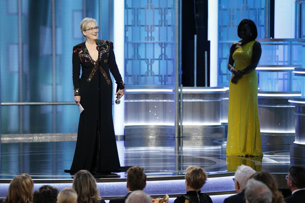 Courtesy of the LA Times: Meryl Streep accepting her Cecil B. DeMille Award from Viola Davis