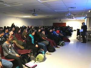 Half of the Class of 2020 listen to Pamela Gravitte speak during A block on Wednesday, Jan. 4.