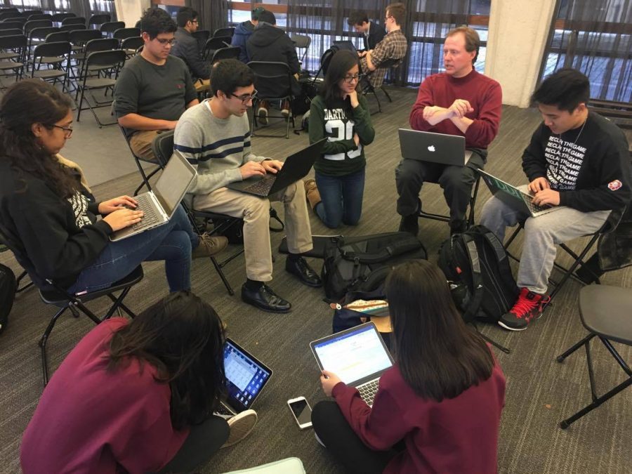 Students from the debate team prepare for their upcoming tournament.  Photo courtesy of Ankit Agrawal.