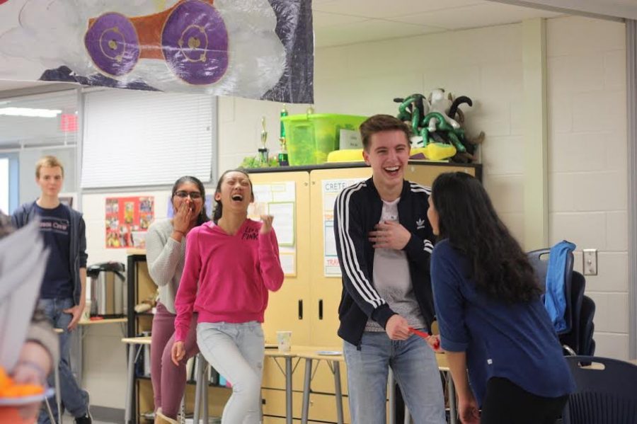 From left to right: Hugo Stevenson, Sai Chodavarapu, Curtis Nichols, and Aishani Pal. Students partake in the Ancient Roman tradition of Lupercalia in Magistras Lister and Conklin’s classroom.
