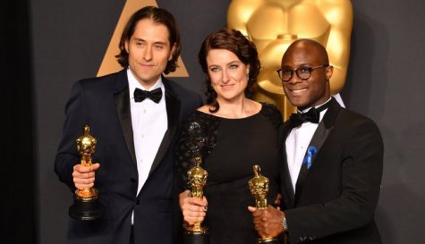 Producers Jeremy Kleiner, Adele Romanski, and director Barry Jenkins winners for Best Picture for Moonlight
