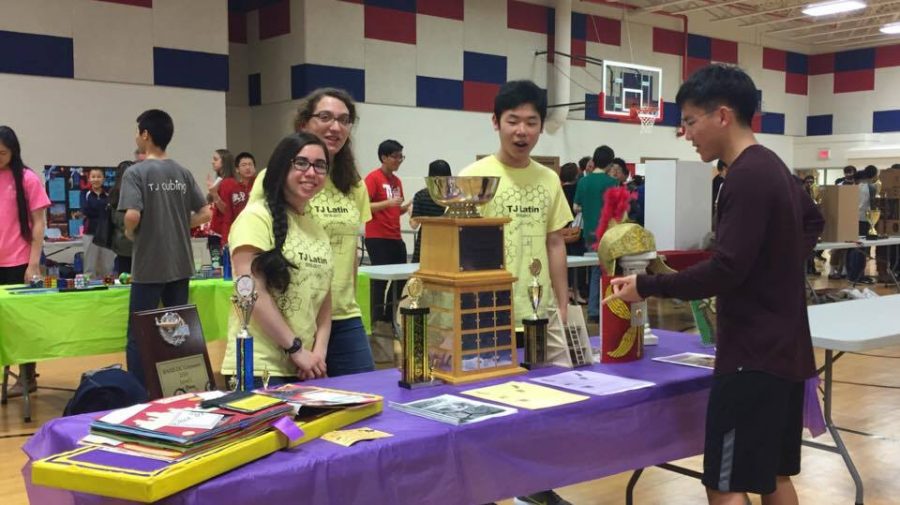 Stephanie Do, Militsa Sotirova, and John Kim representing TJ Latin and their extracurricular teams