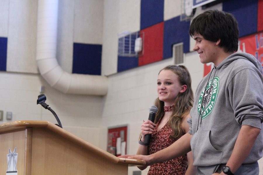 Seniors Nora Thompson and Giancarlo Valdetaro talking to Class 2021 about their time at Jefferson and giving advice about how to enjoy high school.