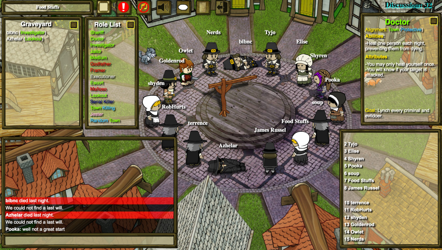 A screenshot of playing a game of Town of Salem as the Doctor.