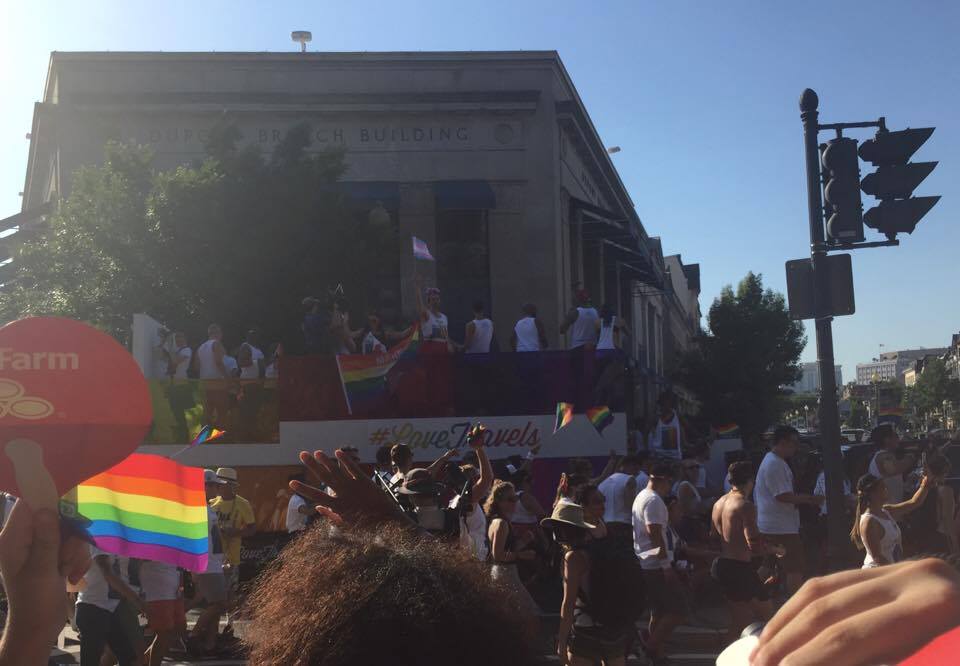 #LoveTravels float at the D.C. pride parade