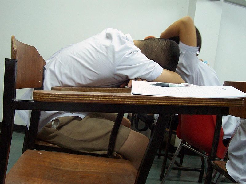 By pushing back the current schedule by two hours, Jefferson students may be better rested, and thus not fall asleep during their exams, like this student is.