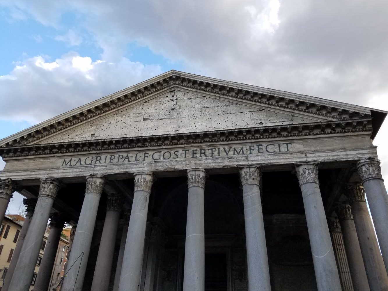 The entrance to the famed Pantheon in Rome features Latin writing at its entrance.