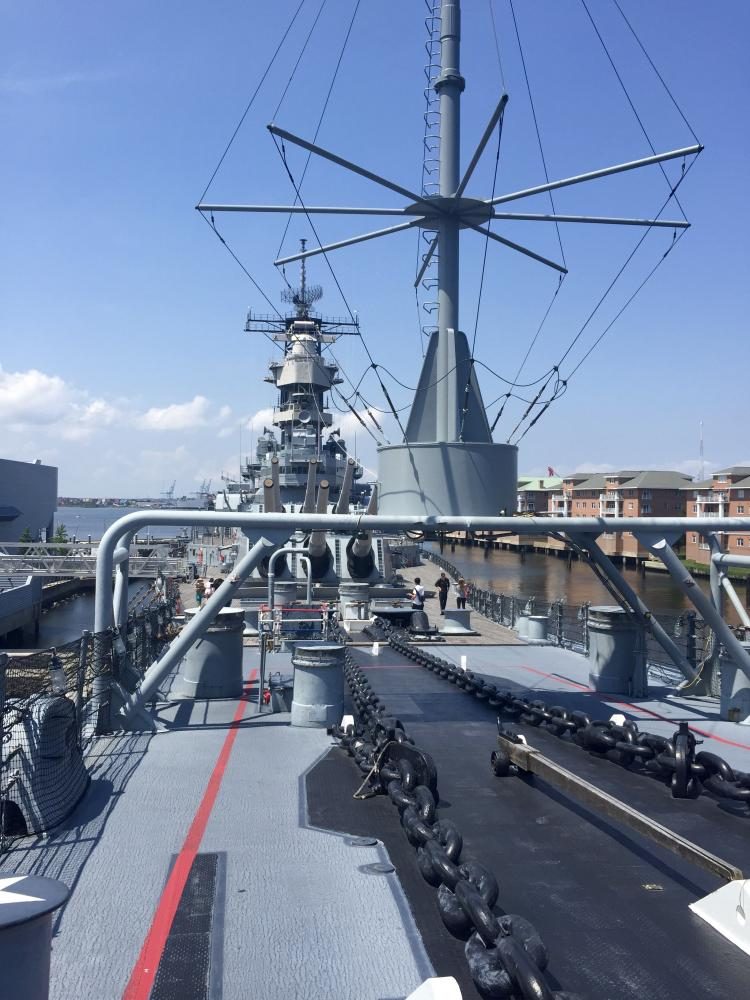 The view aboard the USS Wisconsin, one of the final battleships constructed by the U.S. Navy.