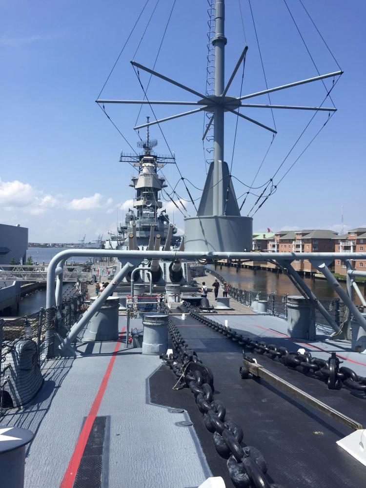 The view aboard the USS Wisconsin, one of the final battleships constructed by the U.S. Navy.