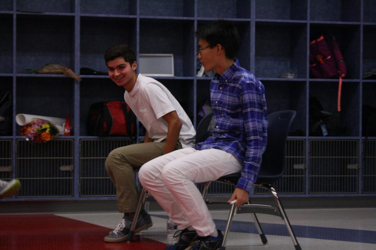 Senior Nick Begotka chuckles at senior Will Sun's acting for the asking.