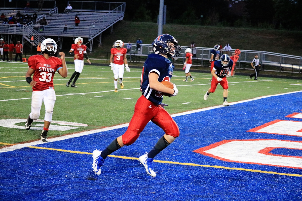 Gerner sprints into the endzone, scoring the one touchdown of the game for Jefferson. The game ended with a final score of 8-22 for Capital Christian Academy.