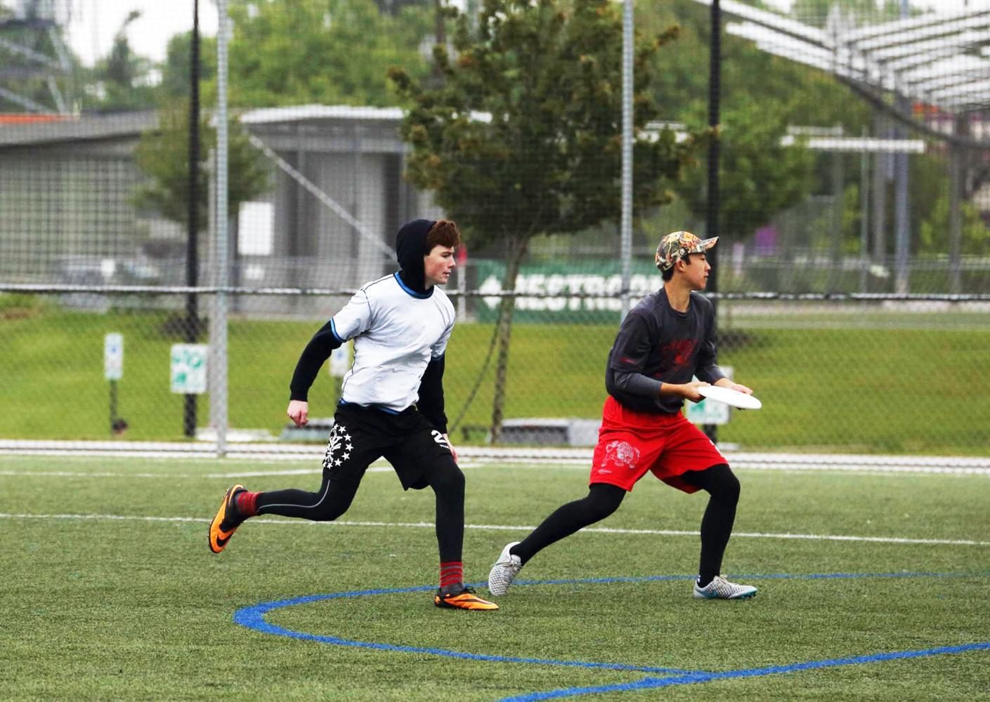 Junior Daniel Shen gives an Ultimate Frisbee tournament his all.  Shen enjoys playing Ultimate due to the competitive and cooperative atmosphere; he is also interested in pursuing a club team in college.