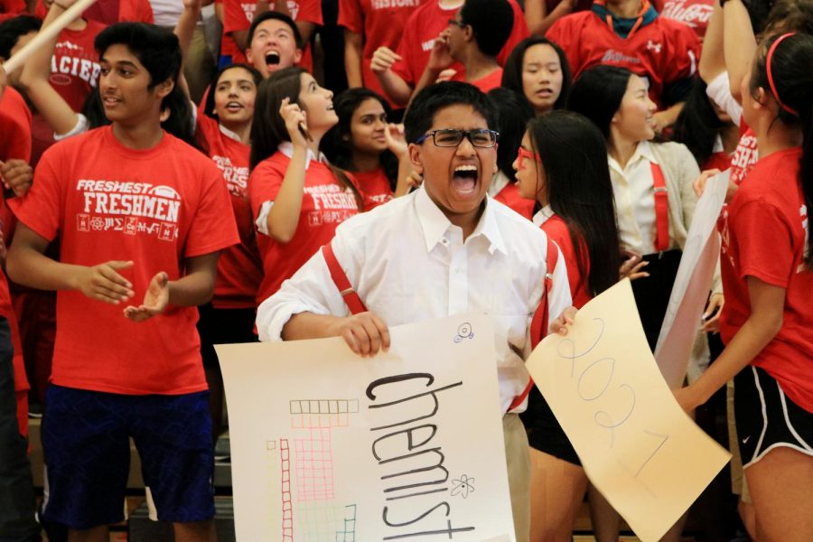 Unleashing+his+spirit+in+the+pep+rally+cheer%2C+Freshman+Arul+Nigam+celebrated+fervidly+alongside+his+fellow+freshmen+as+Class+of+2021+strived+to+be+the+most+spirited+class+on+class+color+day.+During+the+final+pep+rally+on+Oct.+13%2C+the+freshman+endeavored+to+maintain+their+lead+over+the+sophomores+by+displaying+spirited+and+exuberant+roars+with+balloons+and+banners+drifting+high+above+the+freshmen%E2%80%99s+passionate+chants.+