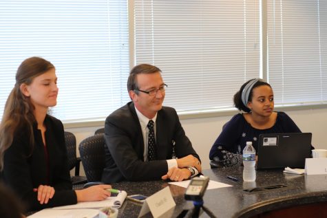 Superintendent Scott Brabrand answers a student reporters question during the press conference he held on Oct. 21.  Brabrand seeks to increase transparency between students and administrators, as well as encourage students to talk to their administrators to resolve school issues.