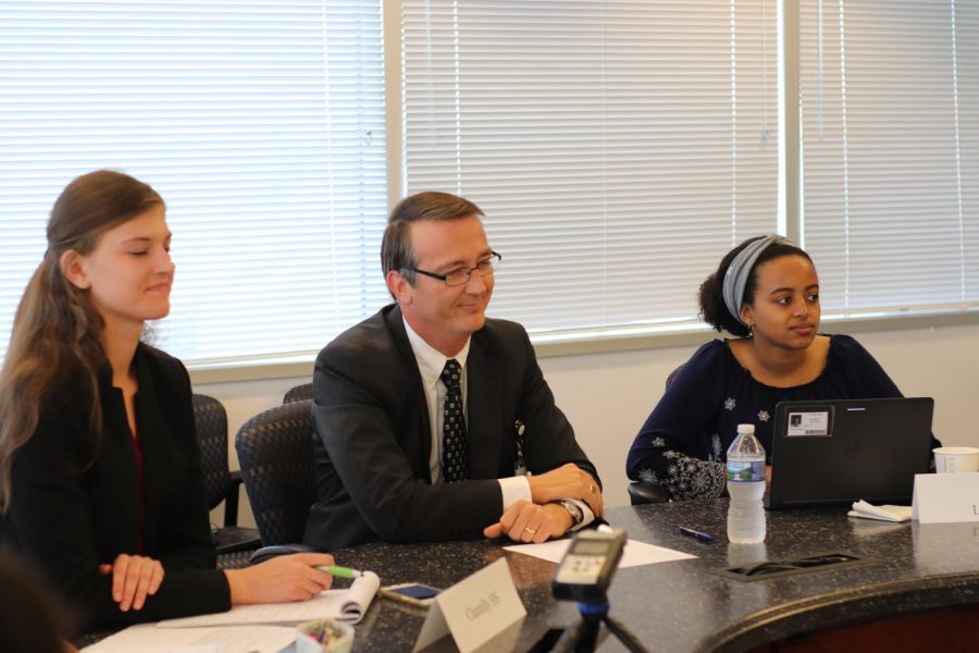 Superintendent Scott Brabrand answers a student reporter's question during the press conference he held on Oct. 21.  Brabrand seeks to increase transparency between students and administrators, as well as encourage students to talk to their administrators to resolve school issues.
