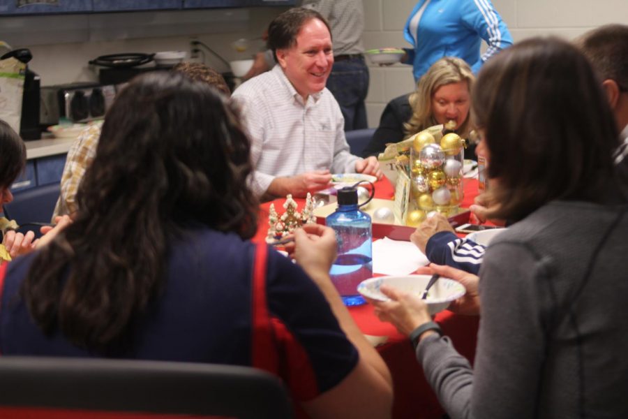 Soup Club members share soup at a weekly meeting. The meeting took place on Dec. 1 during lunch. 