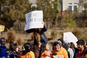 On March 14, over 800 students left class at 10 a.m. to walk up to the stadium. Many brought posters and prepared speeches to make a statement about gun violence in schools.