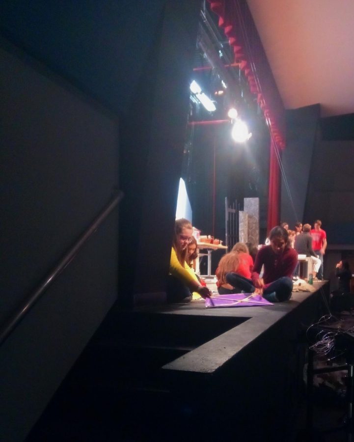 Adding layers of paint onto a kite, freshmen Meera Gupta and Macy Wright bring the famous kite flying scene in Mary Poppins to life. 
