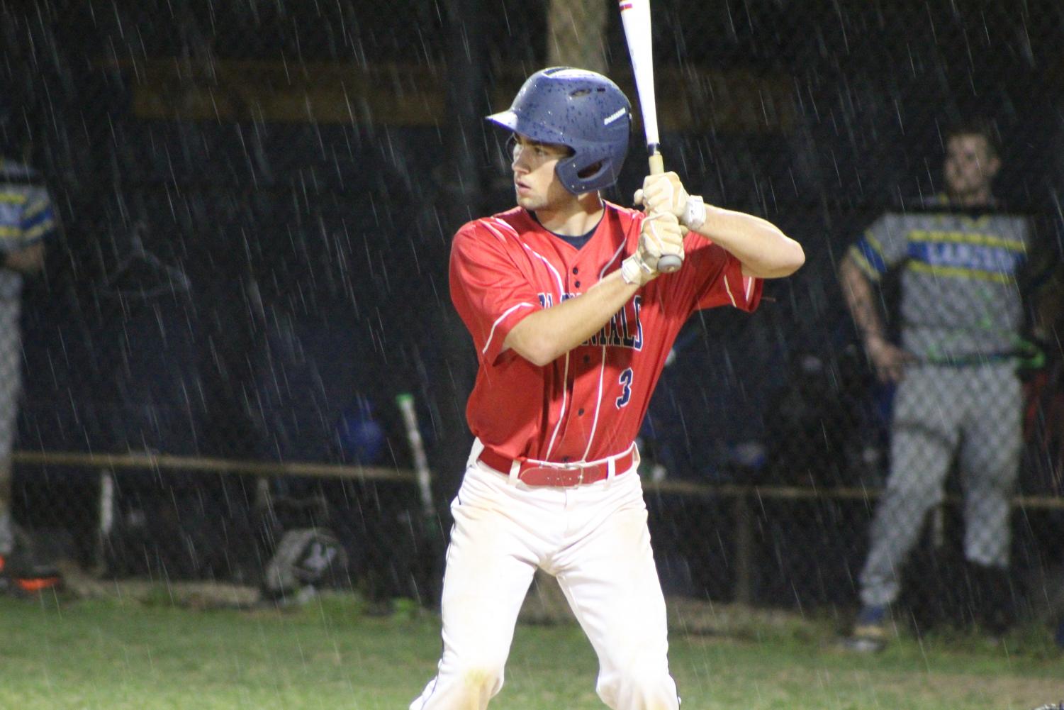 With rain pouring in the bottom of the 4th inning, starting pitcher Todd Hartman now looks to put Jefferson back in the lead with the team trailing Lee 6-12. Despite strong efforts and determination by the players, Jefferson narrowly lost to Lee 13-14 by the end of the 7th inning.