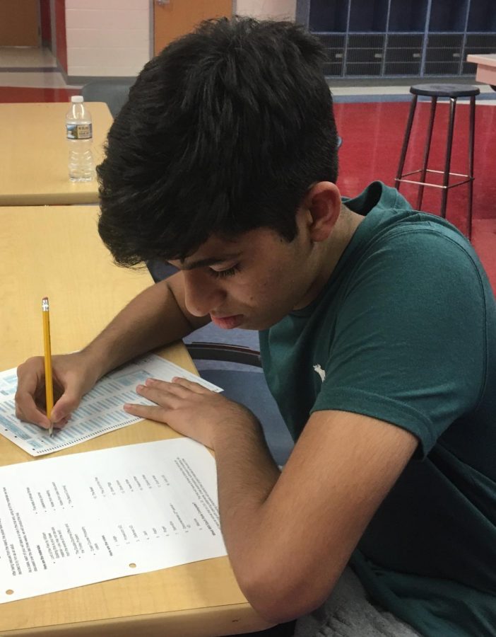 On November 9th, 85 students at Jefferson will be chosen to take the PISA test. Here, Vasav Nair, a 10th Grader at Jefferson, is seen taking a standardized assessment.
