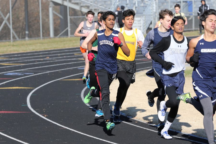 Sophomore Varun Chilukuri at the Bobcat Invitational meet which took place during the 2017-2018 winter season.  