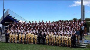 Thomas Jefferson Marching Colonials and Color Guard at the 2018 Bands of America competition.