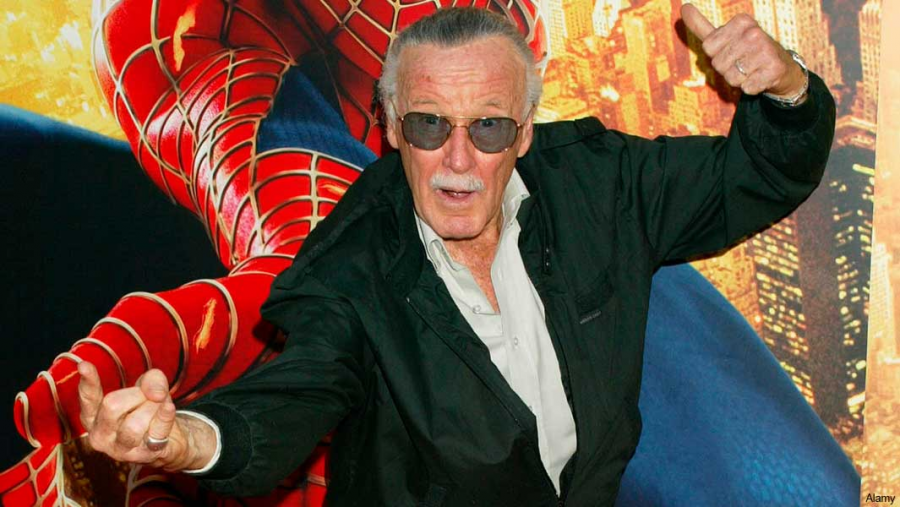 Stan (Lee) Lieber, a comic book writer and the creator of many famous comic book heroes like the X-men, passed away at the age of 95. Here he is seen posing in front of a picture of spiderman.