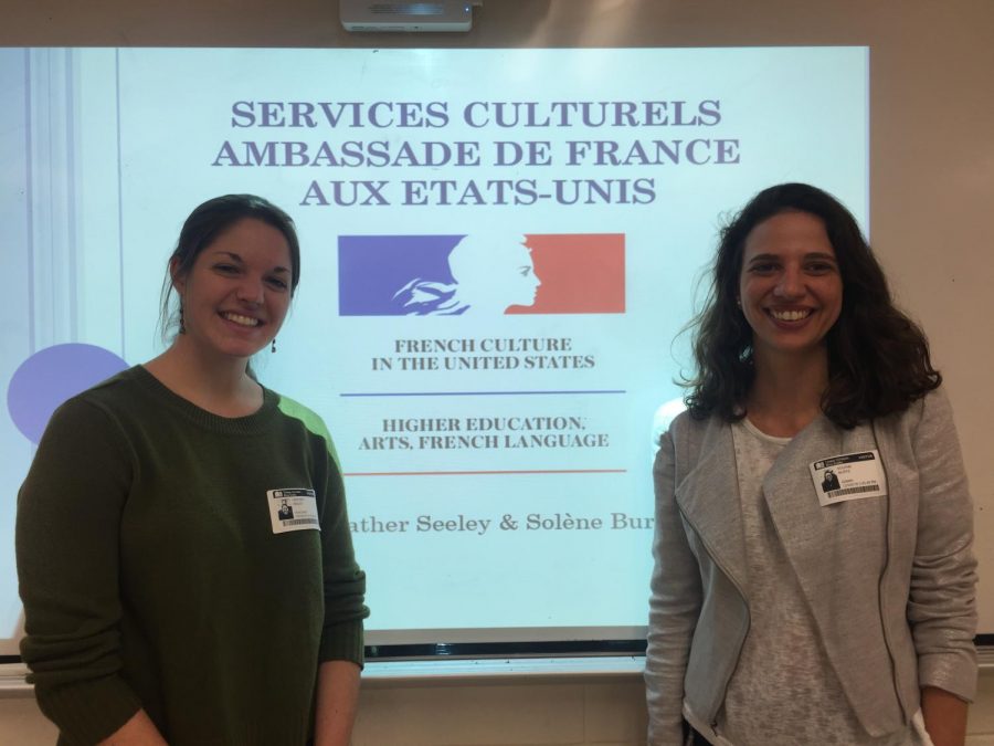 French embassy workers Solène Burtz and Heather Seeley came to speak with French Honor Society members about the significance of learning French outside of Jefferson. 