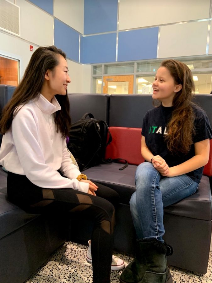 Freshmen Reena Wang and Alyssa Gorbaneva reflect on their time at Jefferson in the Noble Commons. 