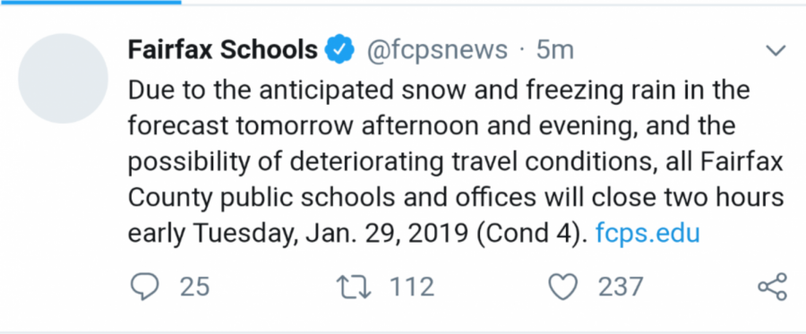 Tuesday, Jan. 29 was the first early release of the 2018-2019 school year for Fairfax County. 