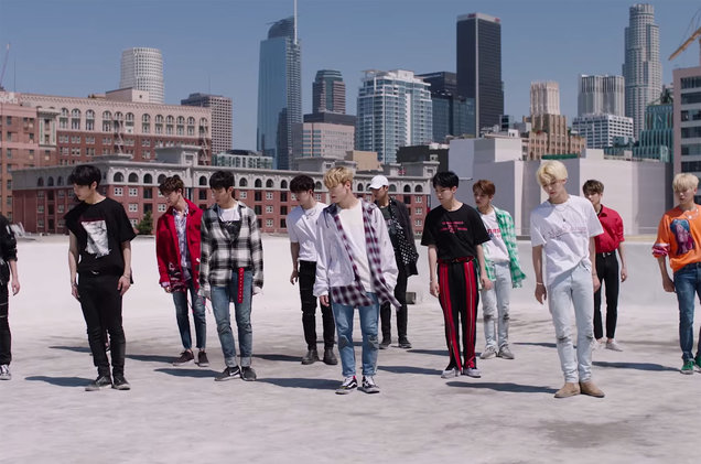 A scene from the music video for K-pop group Seventeens Dont Wanna Cry 