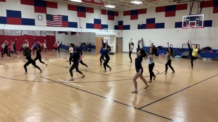 Dance team practices their competition routines in front of the new mirrors. Photo courtesy of Caroline Mack.

