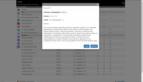 Course details for the Ethical Leadership class. Photo courtesy of the Fairfax County Public Schools website.