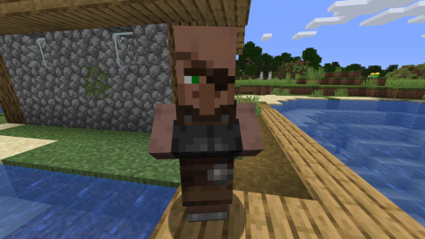 An “eyepatch villager”, one of many artificially-intelligent entities in the video game Minecraft, roams through its village. The villager is one of many tweaks to the popular game in the upcoming update known as Village and Pillage.
