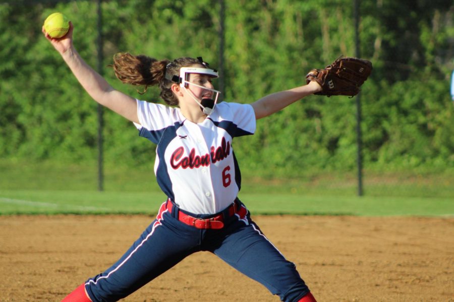 After walking the leadoff hitter from Wakefield in the top of the second inning, sophomore Alexandra Friedman winds up for the pitch to strikeout the Warrior’s next batter. Though Jefferson was up 4-2 in the first and second innings, the Colonials quickly lost the lead after Friedman allowed a string of doubles and soon found themselves down 4-6.