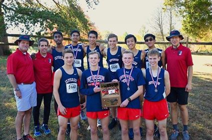 The Varsity Boy’s Cross-Country team poses for a photo. They placed first in districts against six other teams on Oct. 24. “Because we did well at the meet we are moving on to the regional meet, and if we do well there, we will move to the state meet,” Cross-Country captain Tucker Stanley said.