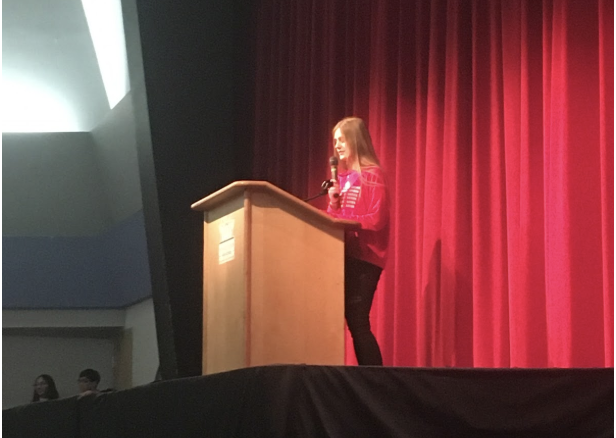 Freshman Johanna Lohmus gives her speech during class council elections. “Even if you don't win, running is a good experience,” Lohmus said.
